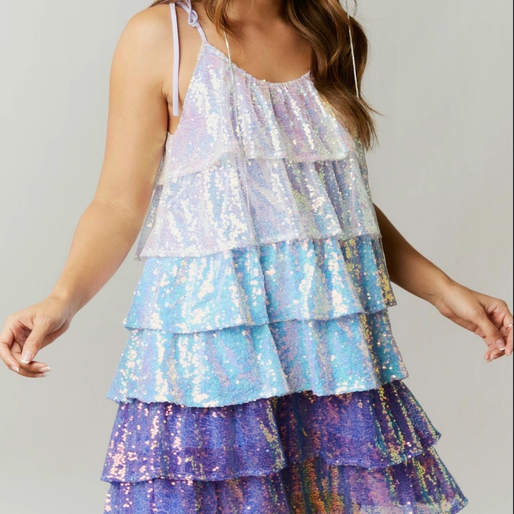 Sequined Layer Dress - Purple Hues